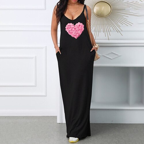 

Mujer Vestido informal Vestido de tirantes vestido largo vestido largo Negro Gris Sin Mangas Corazón Bolsillo Primavera Verano Correa de espagueti Elegante 2023 S M L XL