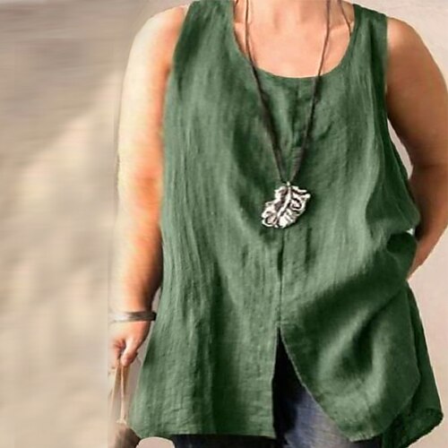 

Women's Plus Size Tops T shirt Sleeveless Round Neck Basic Daily Going out Cotton Blend Spring Summer Green Black