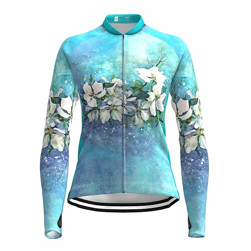 

21Grams Women's Cycling Jersey Long Sleeve Bike Top with 3 Rear Pockets Mountain Bike MTB Road Bike Cycling Breathable Quick Dry Moisture Wicking Reflective Strips Green Purple Yellow Floral Botanical