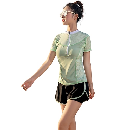 

Women's 2 Piece Swimwear Swimming Surfing Beach Floral Print Swimwear High Elasticity Nylon Spandex Short Sleeves Beach Wear / Summer / Stretchy