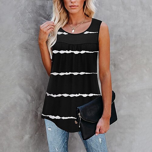 

Women's Tank Top Shirt Blue Army Green Red Striped Print Sleeveless Daily Weekend Streetwear Casual Round Neck Regular S / 3D Print