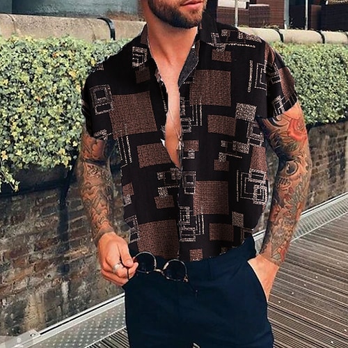 

Men's Shirt Graphic Shirt Plaid Turndown Brown Outdoor Street Short Sleeve Button-Down Print Clothing Apparel Fashion Designer Casual Breathable / Summer / Spring / Summer