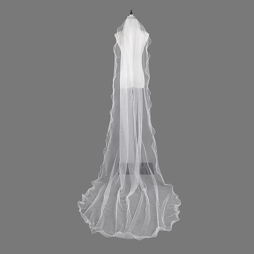 

One-tier Pearls / Vintage Inspired Wedding Veil Cathedral Veils with Faux Pearl 59.06 in (150cm) Lace