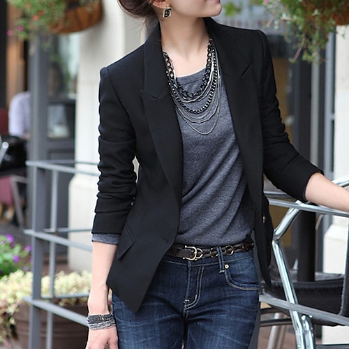 

Dame Blazer Casual jakke udendørs Arbejde Gade Forår Sommer Normal Frakke Regulær Åndbart Forretning Elegant Jakker Langærmet Helfarve Lomme Sort