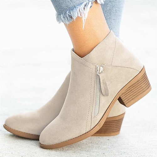 

Women's Boots Suede Shoes Booties Ankle Boots Cuban Heel Round Toe Basic Casual Daily Outdoor Hiking Shoes Suede Zipper Fall Winter Solid Colored Black Blue Beige