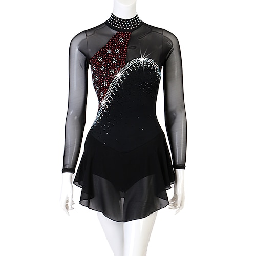 

Figure Skating Dress Crystals / Rhinestones Women's Girls' Training Performance Long Sleeve High Mesh Spandex