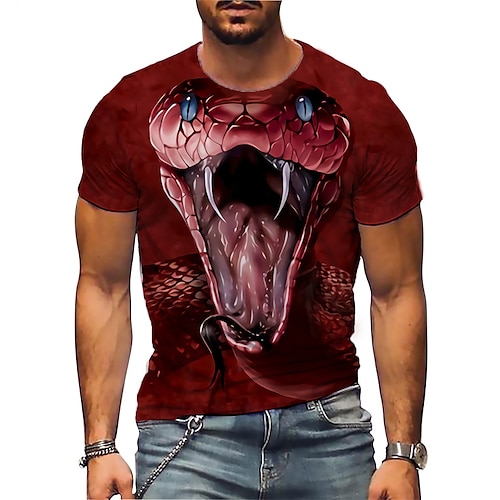 

Men's T shirt Tee Graphic Snake Crew Neck Red 3D Print Daily Sports Short Sleeve Print Clothing Apparel Designer Casual Classic Big and Tall / Summer / Summer