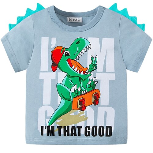 

Kids Boys T shirt Animal Outdoor Short Sleeve Active Cotton 2-8 Years Spring Light Blue