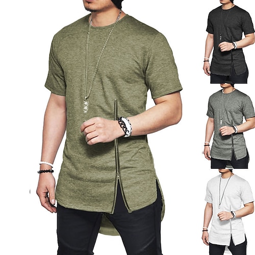 

Men's T shirt Tee Solid Color Crew Neck Khaki White Black Casual Holiday Short Sleeve Zipper Asymmetric Clothing Apparel Cotton Fashion Lightweight Muscle Big and Tall / Summer / Summer