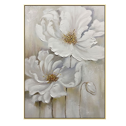

Oil Painting Handmade Hand Painted Wall Art Contemporary Abstract White Flowers Home Decoration Decor Rolled Canvas No Frame Unstretched