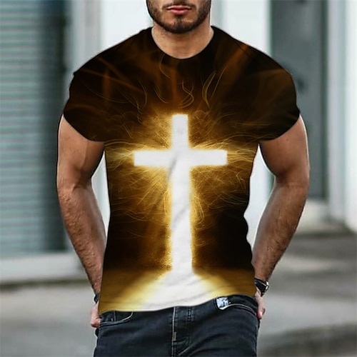 

Hombre Camiseta Graphic Cruz Cuello Barco Negro Impresión 3D Diario Deportes Manga Corta Estampado Ropa Design Casual Clásico Grande y alto / Verano / Verano