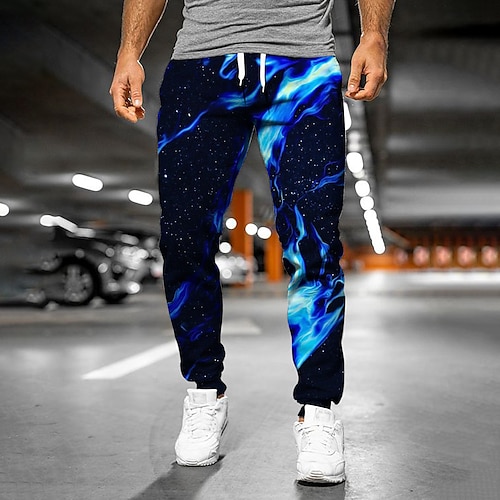 

Men's Sweatpants Joggers Trousers Drawstring Side Pockets Elastic Waist Graphic Color Block Abstract Outdoor Sports Full Length Casual Daily Designer Casual / Sporty Blue Micro-elastic / Elasticity