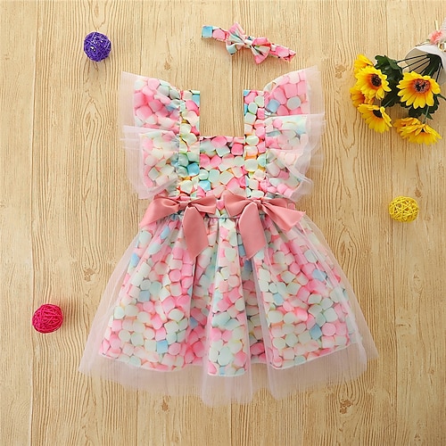 

Kids Girls' Dress Graphic Tulle Dress Knee-length Dress Special Occasion Cotton Sleeveless Basic Dress 1-5 Years Spring Rainbow