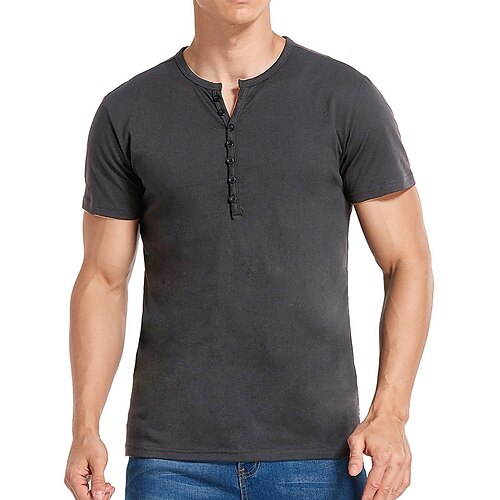 

Men's Henley Shirts Short Sleeve Solid Classic Summer Comfortable Top Button T-Shirt Cotton Casual Shirt