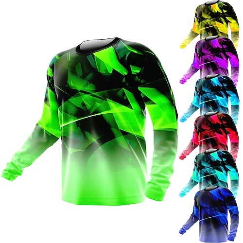 

21Grams Men's Downhill Jersey Long Sleeve Mountain Bike MTB Road Bike Cycling Green Purple Yellow Bike Warm Breathable Moisture Wicking Polyester Spandex Sports Geometric Clothing Apparel