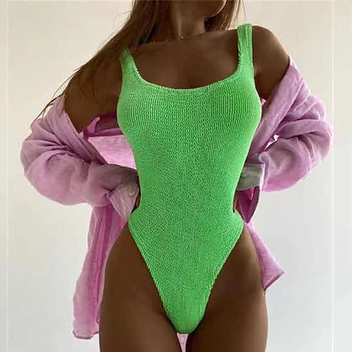

Women's Swimwear One Piece Monokini Bathing Suits Normal Swimsuit Tummy Control Open Back Solid Color Green Black Blue Fuchsia Scoop Neck Bathing Suits Sexy Vacation Fashion / Modern / New
