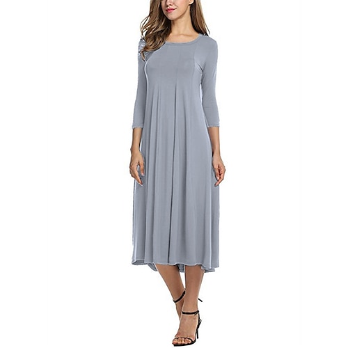

Women's Casual Dress Midi Dress Olive Green Red Wine Dark Blue Red Gray Black 3/4 Length Sleeve Pure Color Ruched Winter Fall Boat Neck Casual 2023 S M L XL XXL XXXL