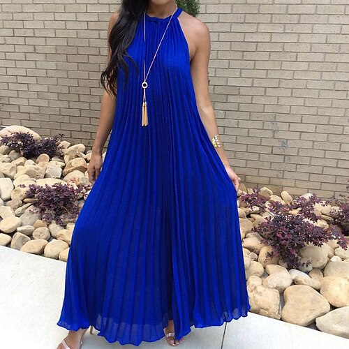 

Women's Casual Dress Swing Dress Long Dress Maxi Dress Black Dusty Blue White Sleeveless Pure Color Ruched Spring Summer Crew Neck Modern 2022 S M L XL