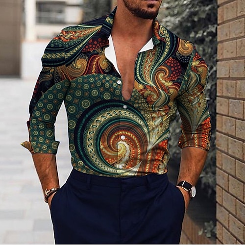 

Hombre Camisa Camisa gráfica Floral Cuello Vuelto Amarillo Impresión 3D Exterior Calle Manga Larga Abotonar Estampado Ropa Moda Design Casual Cómodo / Verano / Primavera / Verano