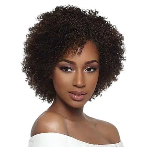 

Remy Human Hair Wig Short Afro Curly Bob Side Part Natural Multi-color Cool Adorable Best Quality Capless Brazilian Hair Women's Natural Black #1B Black / Burgundy Black / Strawberry Blonde 10 inch