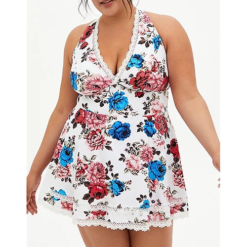 

Maillots de Bain Tankini 2 pièces Maillot de bain Femme Dos ouvert Imprimé pour les grosses poitrines Fleur Grande Taille Tunique Plonger Maillots de bain nouveau Décontractée Vacances / Moderne