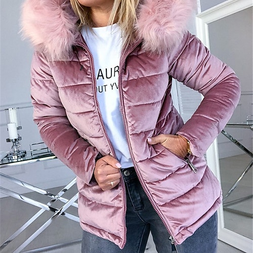 

Women's Puffer Jacket Winter Jacket Parka Hoodie Jacket Outdoor Street Daily Winter Fall Regular Coat Regular Fit Thermal Warm Breathable Streetwear Casual Jacket Long Sleeve Solid Color Pocket Full