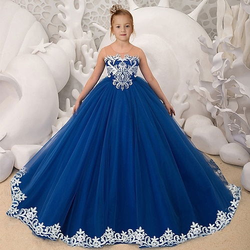 

Party Event / Party Princess Flower Girl Dresses Jewel Neck Sweep / Brush Train Tulle Spring Summer with Bow(s) Appliques Cute Girls' Party Dress Fit 3-16 Years