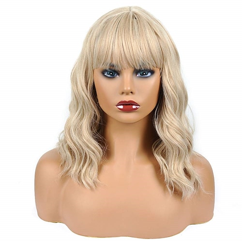 

14'' Loose Wave Wig Short Bob Wigs With Air Bangs Shoulder Length Side Part Women's Short Wig Curly Wavy Synthetic Cosplay Wig for Girl Costume Wigs