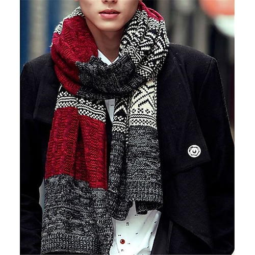 

Men's Rectangle Scarf Daily Wear Date Blue Wine Scarf Color Block