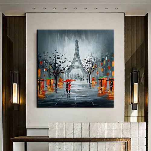 

pintura al óleo hecha a mano pintada a mano arte de la pared paisaje moderno torre eiffel cuchillo amante de la calle decoración del hogar marco estirado listo para colgar