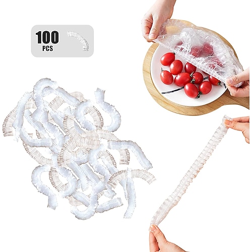 

100pcs Fresh Keeping Bags Elastic Stretchable Food Storage Covers Reusable Disposable Shower Cap Food Preservation Covers For Leftovers Fruits and Meal Preparation
