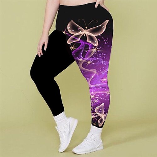 

Women's Plus Size Pants Chinos Print Animal Butterfly Sporty Casual Casual Vacation Natural Full Length Fall Spring Green Blue Purple L XL XXL 3XL 4XL