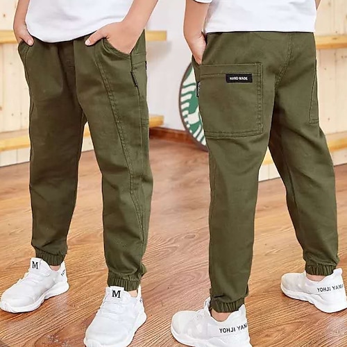 

Kids Boys' Cargo Pants Trouser Solid Color Active Casual 3-13 Years Fall Spring Army Green Khaki Dusty Blue