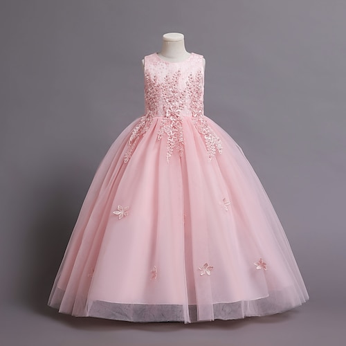 

Kids Girls' Dress colour Tulle Dress Knee-length Dress Performance Print Sleeveless Cute Dress 4-13 Years Winter Pink Navy Blue Light Blue