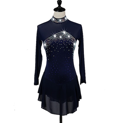 

Figure Skating Dress Crystals / Rhinestones Women's Girls' Training Performance Long Sleeve High Mesh Spandex