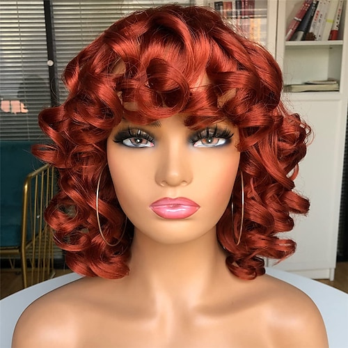 

Afro Curly Wig for Women Big Bouncy Fluffy Short Curly Wig with Bangs #350R