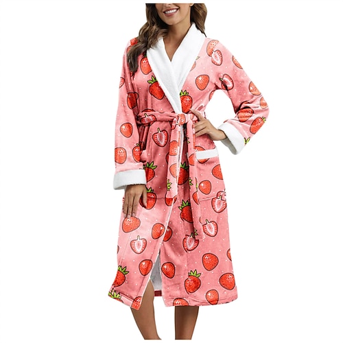 

Women's Pajamas Robes Gown Bathrobes Nighty 1 PCS Dog Snowflake Plush Fashion Comfort Home Daily Bed Flannel Warm Gift Lapel Long Sleeve Lace up Print Pocket Fall Winter Green Black / Lace Up / Sweet