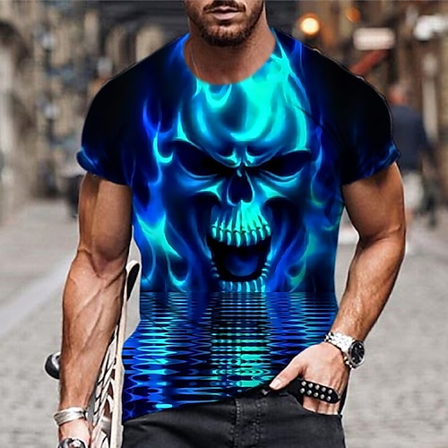 

Herre Unisex T-shirt Dødningehoveder Grafiske tryk Rund hals Blå 3D-udskrivning Daglig Ferie Kortærmet Trykt mønster Tøj Designer Afslappet Stor og høj / Sommer / Sommer