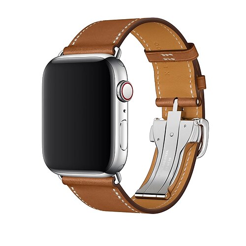 

1 pcs Smart Watch Band for Apple iWatch Series 8 7 6 5 4 3 2 1 SE Genuine Leather Smartwatch Strap Leather Loop Butterfly Buckle Replacement Wristband
