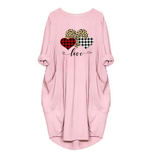 

Robe Longueur Genou Femme Robe Droite manche longue Hiver Automne - à la mode Casual Moderne Poche Imprimer Plaid Cœur Paix Col Ras du Cou robe hiver Fin de semaine robe automne 2023 Noir Rose Claire