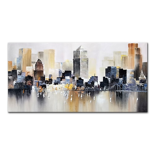 

Mintura Handmade Oil Painting On Canvas Wall Art Decoration Modern Abstract City Landscape Picture For Home Decor Rolled Frameless Unstretched Painting