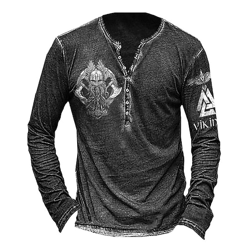 

Men's T shirt Tee Henley Shirt Graphic Weapon Henley Gray 3D Print Plus Size Street Casual Long Sleeve Button-Down Print Clothing Apparel Basic Casual Classic Big and Tall