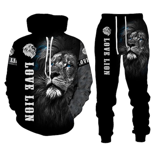 

Hombre Tracksuit Conjunto de sudaderas con capucha Negro Con Capucha Graphic Animal León 2 Piezas Estampado Deporte Casual Deportes Impresión 3D Básico Ropa de calle Design Otoño Primavera Ropa