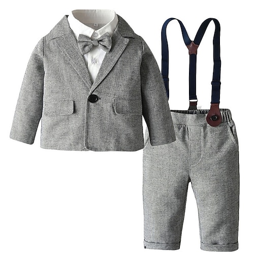 

3 pezzi Bambino Da ragazzo Completo e giacca Completo Vestito Banda Manica lunga Con fiocco Cotone Impostare Esterno Giornaliero Gentile Autunno Primavera 2-6 anni Grigio