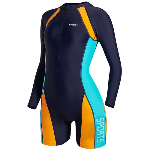 

Women's Swimwear Diving Swimsuit UV Protection Quick Dry Modest Swimwear for Big Busts Color Block Black Blue Bathing Suits Sports Beach Wear Holiday