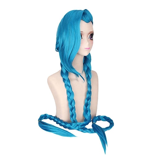 

Jinx cosplay wig Cosplay LOL League of Legends Jinx Cos Wig120cm/46.8 Inches Jinx Blue Loose Cannon Braid with Blue Braids Synthetic Headdress