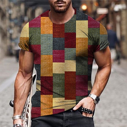 

Homme Unisexe T shirt Tee Plaid Bloc de couleur Imprimés Photos Col Ras du Cou Rouge 3D effet Extérieur Plein Air Manches Courtes Imprimer Vêtement Tenue Sportif Design Casual Grand et grand / Eté