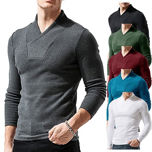 

Men's T shirt Tee Solid Color V Neck Blue Wine Army Green Gray White Outdoor Weekend Long Sleeve Button-Down Clothing Apparel Sports Fashion Simple / Spring / Slim
