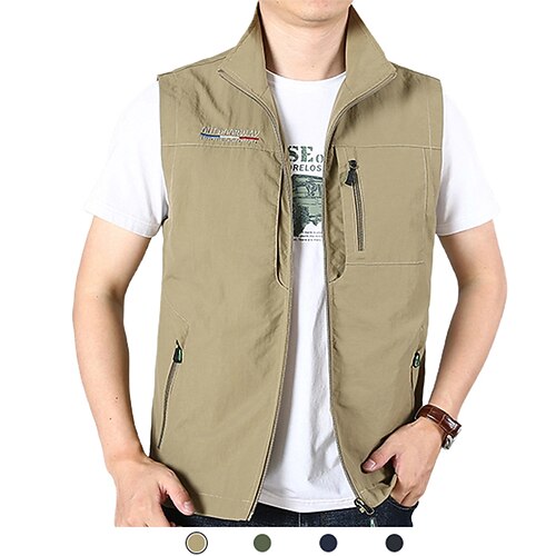 

Men's Fishing Vest Hiking Vest Sleeveless Vest / Gilet Top Outdoor Windproof Quick Dry Lightweight Breathable Autumn / Fall Spring Summer ArmyGreen khaki Black Fishing Climbing Camping / Hiking