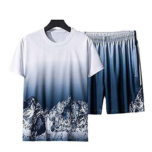 

Casual Set Men Summer Gradient Sportswear Fashion Print T-Shirt Shorts 2 Piece Sports Sets Mens Tracksuit CBD364grey S
